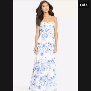 Ralph Lauren Evenings Formal dress gown floral blue flowers print strapless 12